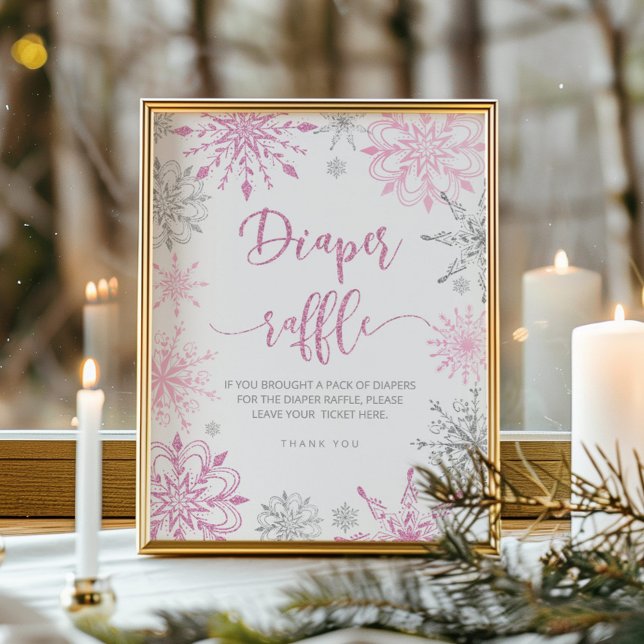 Silver rosa snöflingor Diaper raffle Poster (Skapare uppladdad)