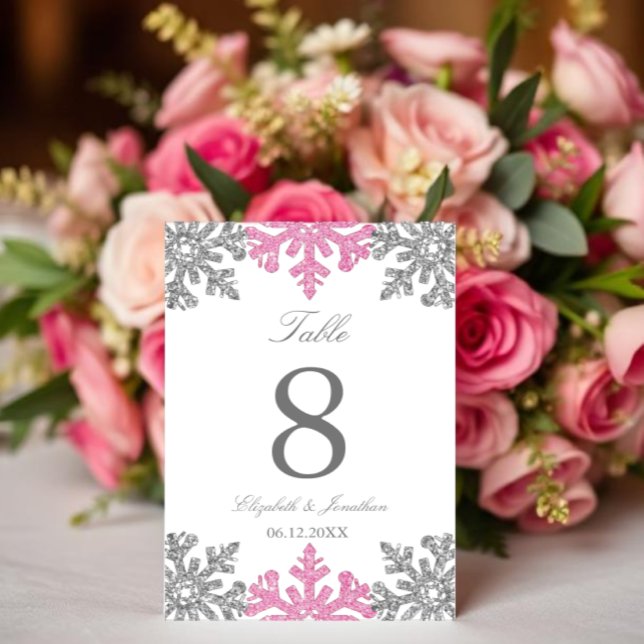 Silver Rosa Snowflake Winter Wedding Bordsnummer (Skapare uppladdad)