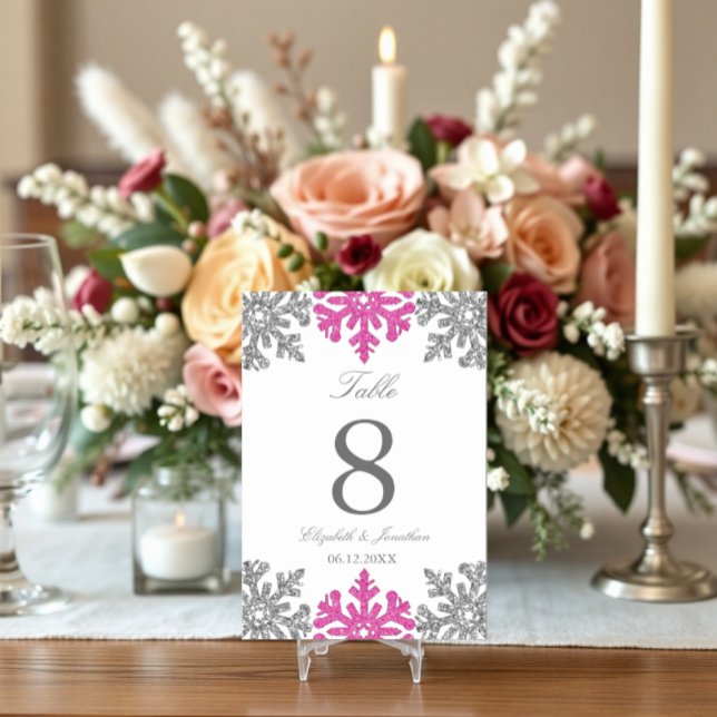Silver Rosa Snowflake Winter Wedding Bordsnummer (Skapare uppladdad)