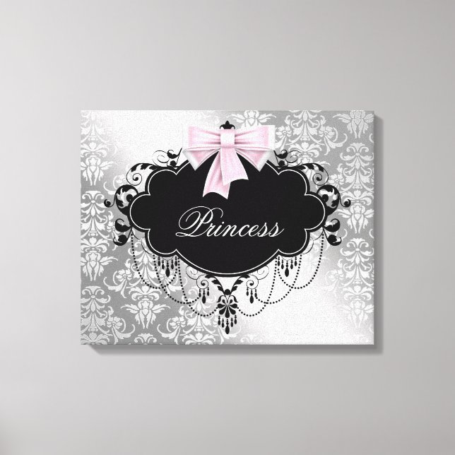 Silver Rosa Svart Damask Prinsessa Canvas (Framsida)
