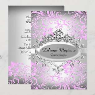 Silver Rosa Tiara & Glittrande Blommig Quinceanera Inbjudningar