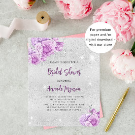 Silver rosa violett bröllopsdusch-inbjudan