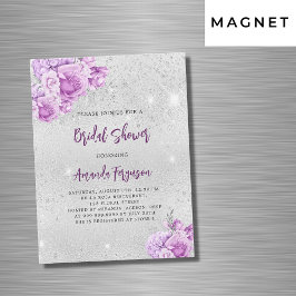 Silver rosa violetta blommor lyxfri Möhippa Magnetisk Inbjudningskort