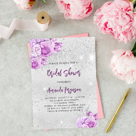 Silver rosa violetta blommor Möhippa Inbjudningar