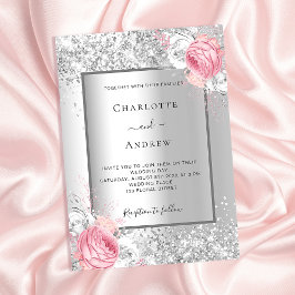 Silver rosa, vit blommigt lyx bröllop inbjudningar