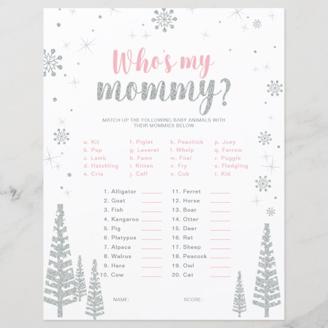 Silver & Rosa Winter Wonderland Baby Shower Game (Framsida)