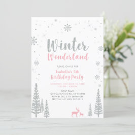 Silver, Rosa Winter Wonderland Barns födelsedag Pa Inbjudningar