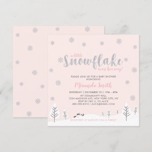 Silver & Rosa Winter Wonderland Girl Baby Shower I Inbjudningar