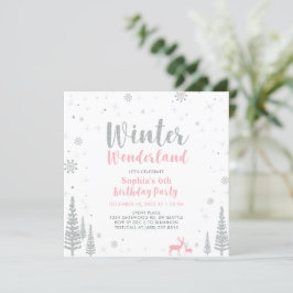 Silver, Rosa Winter Wonderland Girl Födelsedagsfes Inbjudningar