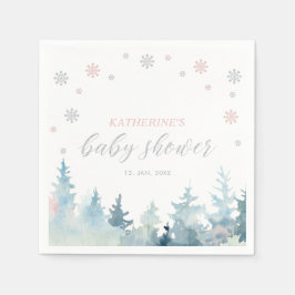 Silver & Rosa Winter Wonderland Snö Baby Shower Pappersservett
