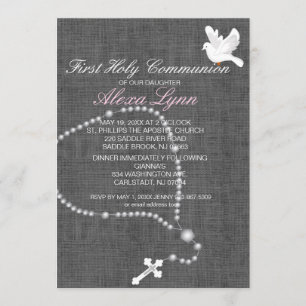 Silver Rosary Bead First Heliga Communion Call Inbjudningar