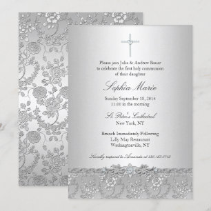 Silver Rose Cross Dop/Dopinvitation Inbjudningar
