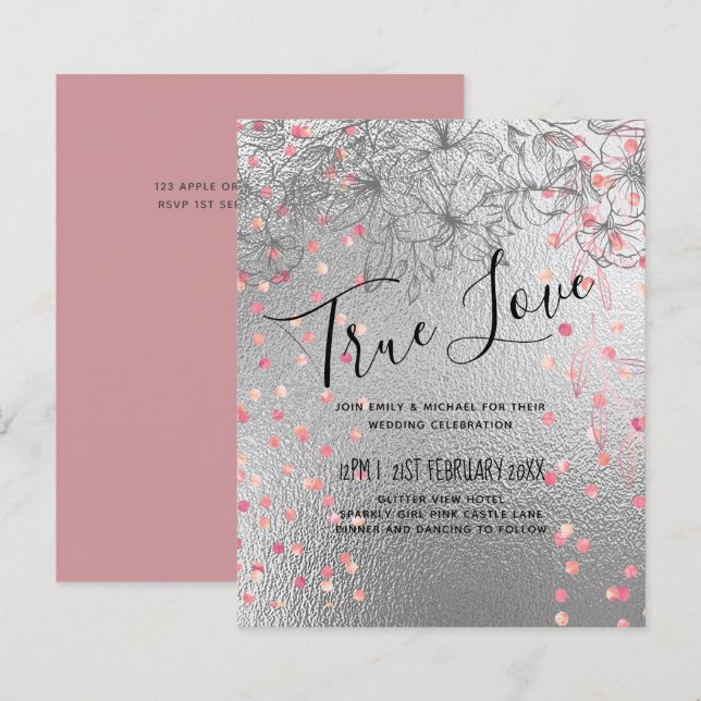 Silver Rosegold BRÖLLOP Metallic Glitter BUDGET (Fram/baksida)