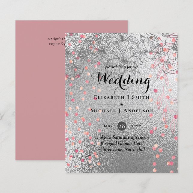 Silver Rosegold BRÖLLOP Metallic Glitter BUDGET (Fram/baksida)