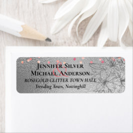 Silver Rosegold BRÖLLOP Metallic Glitter BUDGET Returadress Etikett