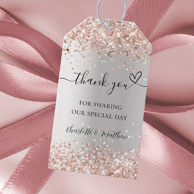 Silver roséguld hjärta tack bröllop presentetikett (Skapare uppladdad)