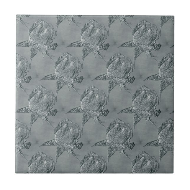 Silver Rosenknopp Blommigt Art Tile Kakelplatta (Framsidan)