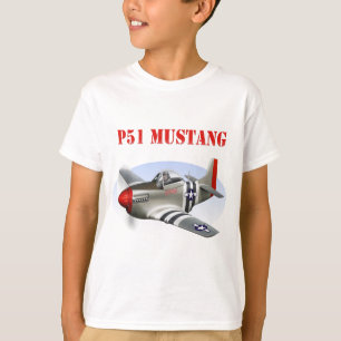 Silver-Rött flygplan för Mustang P51 Tee