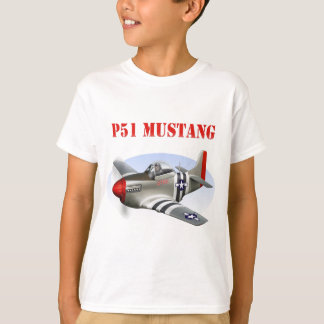 Silver-Rött flygplan för Mustang P51 Tee