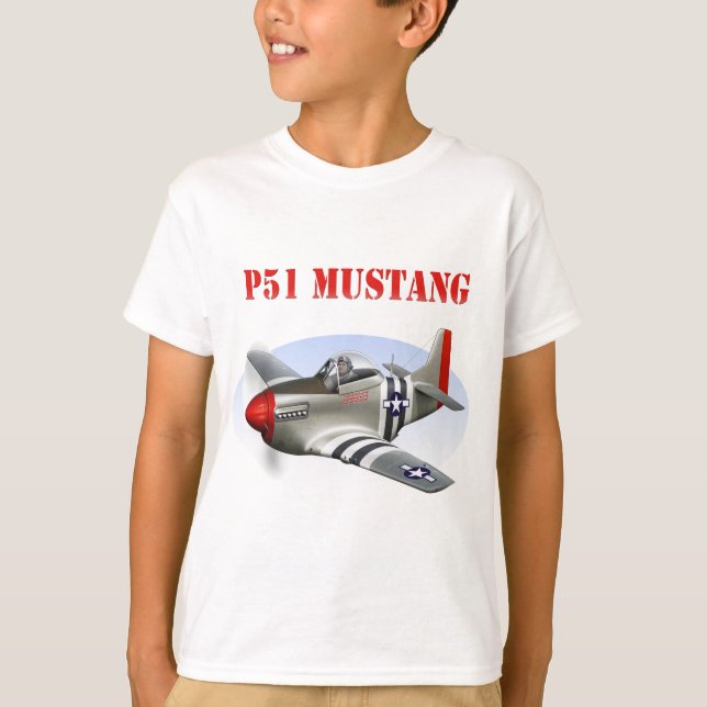 Silver-Rött flygplan för Mustang P51 Tee (Framsida)