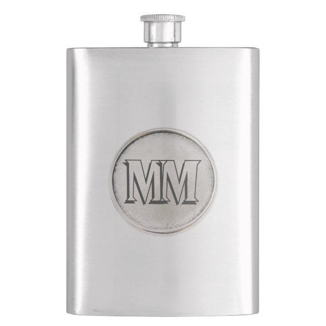 Silver Round med Monogram - Premium-kolv Fickplunta (Framsidan)