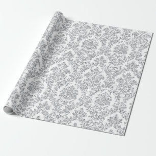 Silver Royal Blommigt Damask White Grått Vip Presentpapper