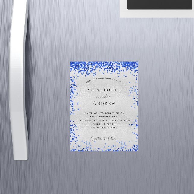 Silver royal Blue bröllopsinbjudningsmagnet (Skapare uppladdad)