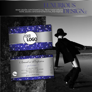 Silver Royal Blue Glitter Gnistra Stars och Logoty Visitkort