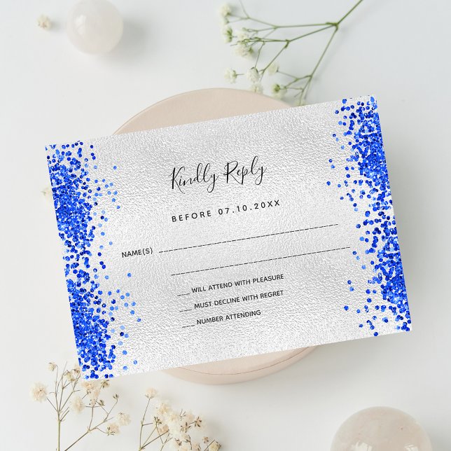 Silver royal Blue modern bröllop OSA Anteckningskort (Skapare uppladdad)