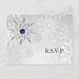 Silver Royal Blue Snöflingor Winter Wedlings osa Inbjudan Vykort