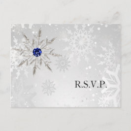 Silver Royal Blue Snöflingor Winter Wedlings osa Inbjudan Vykort