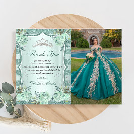 Silver Royal Green Quinceanera Tacksamhetskort Inbjudningar