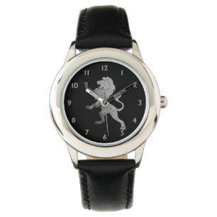 Silver Royal Lion på svart Armbandsur