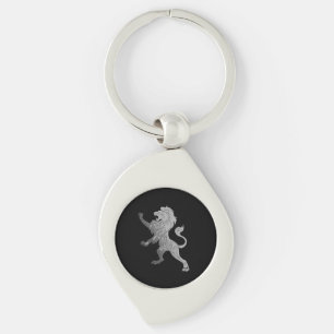 Silver Royal Lion på svart Swirl Silverfärgad Nyckelring