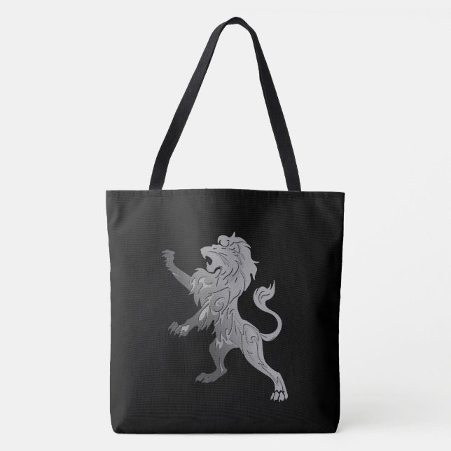 Silver Royal Lion på svart Tygkasse (Framsida)