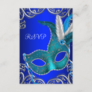 Silver Royal och Teal Blue Maskeradbal RSVP OSA Kort