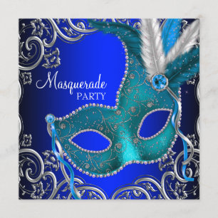 Silver Royal och Teal Blue Masquade Party Inbjudningar