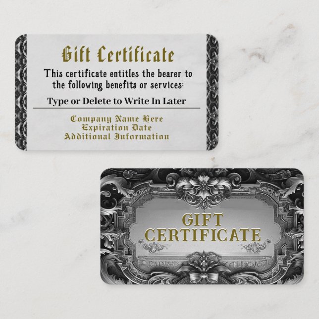 Silver royalty Gift-certifikat Visitkort (Fram/baksida)