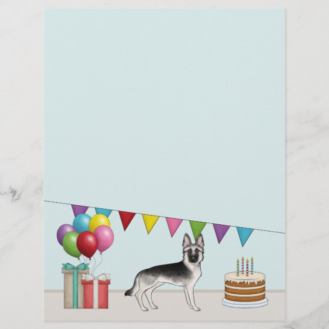 Silver Sable German Shepherd Colorful Birthday Brevhuvud (Framsida)