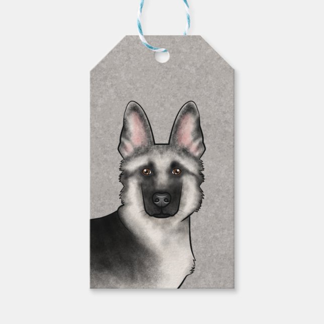 Silver Sable German Shepherd Cute Hund Head Presentetikett (Framsidan)