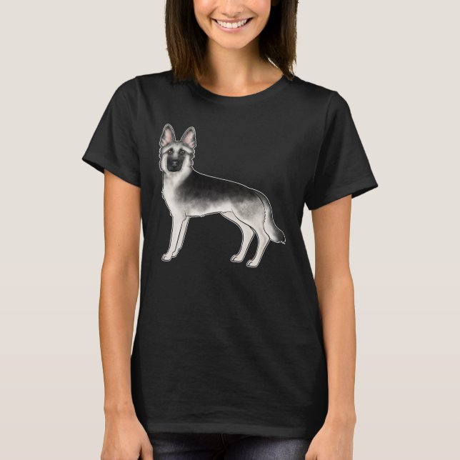 Silver Sable German Shepherd Cute Tecknad hund T Shirt (Framsida)