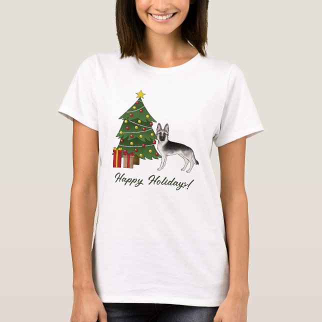 Silver Sable German Shepherd Festive Christmas T Shirt (Framsida)