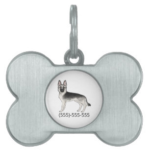 Silver Sable German Shepherd GSD Hund and Number ID-bricka Husdjur