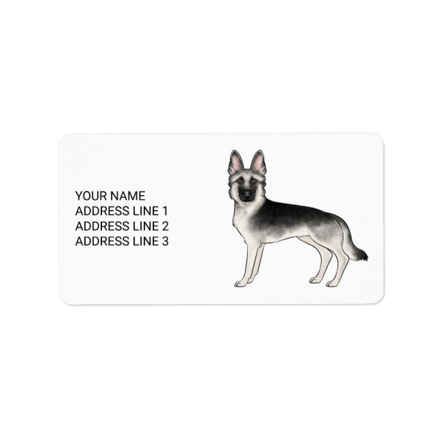 Silver Sable German Shepherd Hund and Anpassningsb Adressetikett (Framsidan)