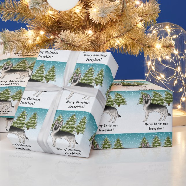 Silver Sable Schäferhund Snöig Vinter Skog Presentpapper (Helgdagar)