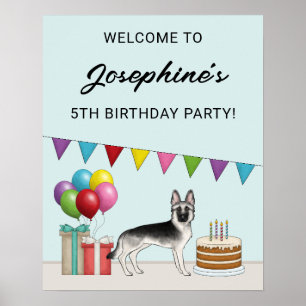 Silver Sable Tysk Schäferhund Födelsedagsvälkomst Poster