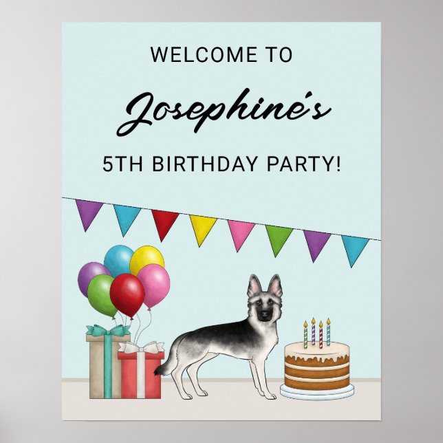 Silver Sable Tysk Schäferhund Födelsedagsvälkomst Poster (Framsidan)