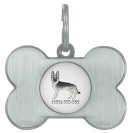 Silver Sable tysk schäferhund GSD hund och nummer ID-bricka Husdjur
