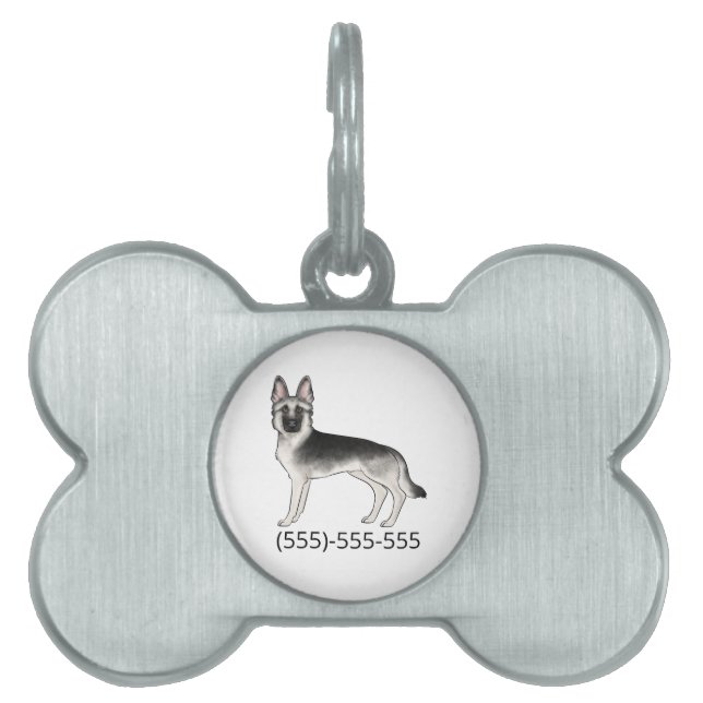Silver Sable tysk schäferhund GSD hund och nummer ID-bricka Husdjur (Framsidan)