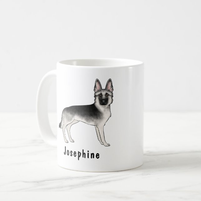 Silver Sable tysk schäferhund med anpassat namn Kaffemugg (Framsida vänster)